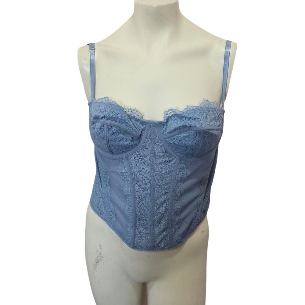 Blue Lace Bustier Corset Top Womens‎ Underwire Boned Coquette Y2K Lingerie